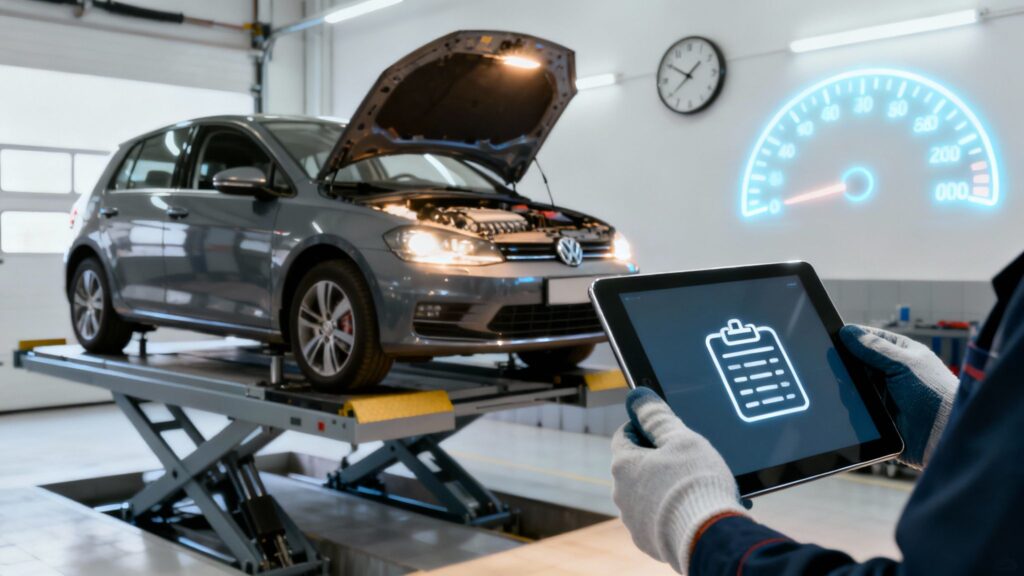 Mechanic performing a car service