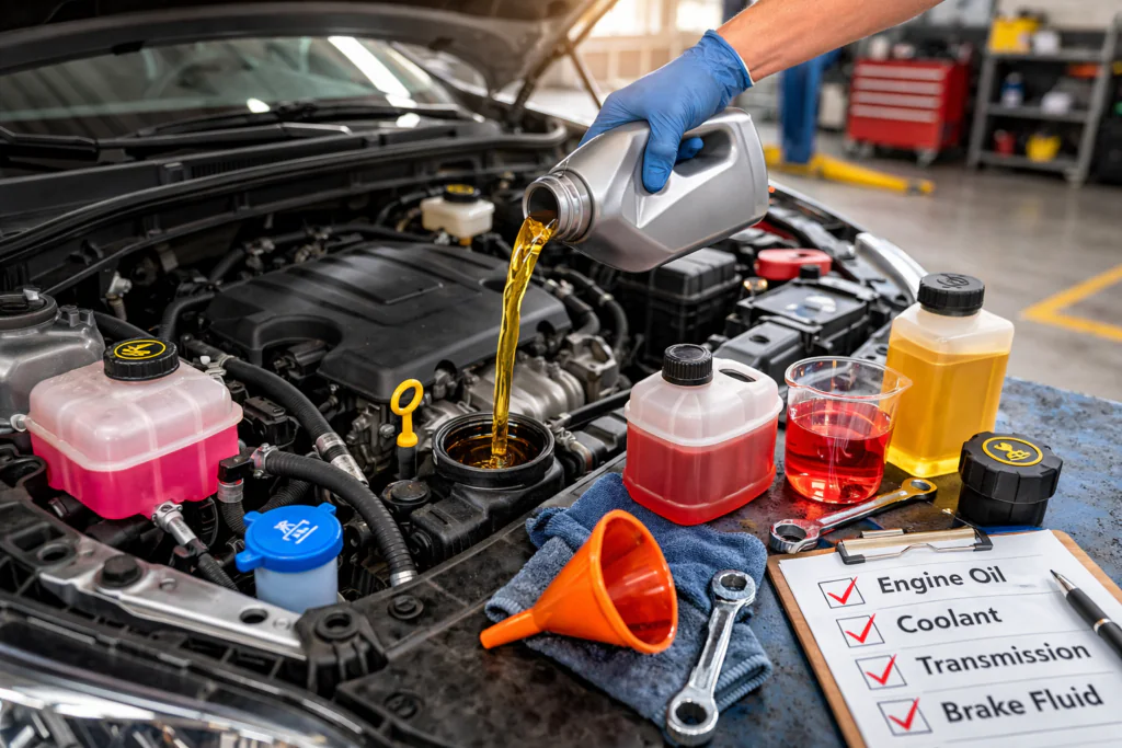 Oil being poured into engine